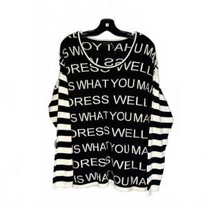 Tricotto Stylish Black and White Printed Boat Neck Sweater - Size L